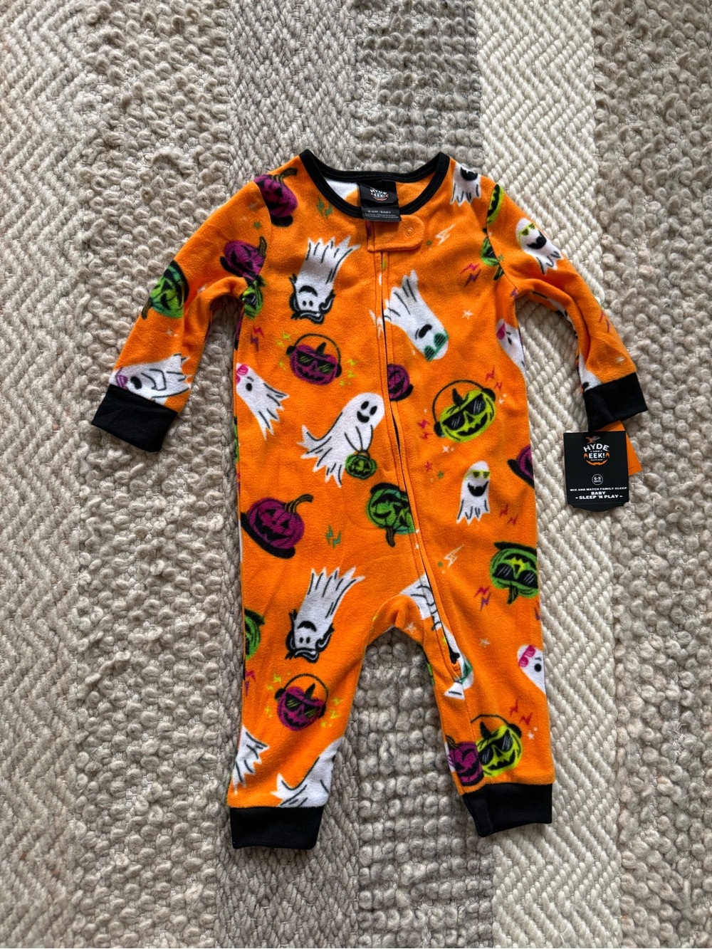 Hyde & Seek Orange Halloween Ghosts Kids Footless Pajamas 6-9 months unisex nwt